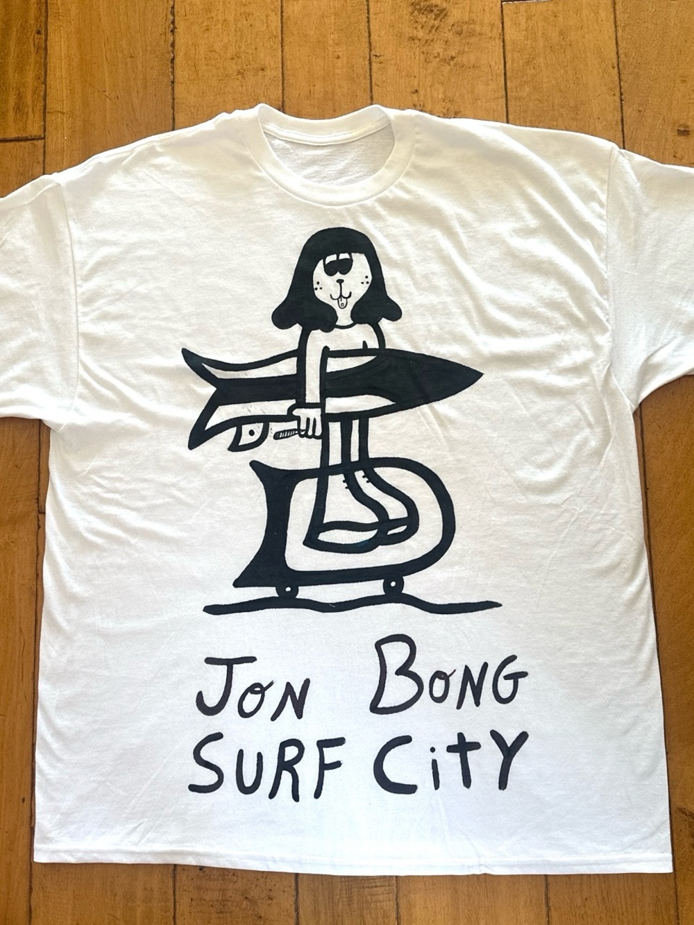 White 'Jon Surf City' Graphic Tee